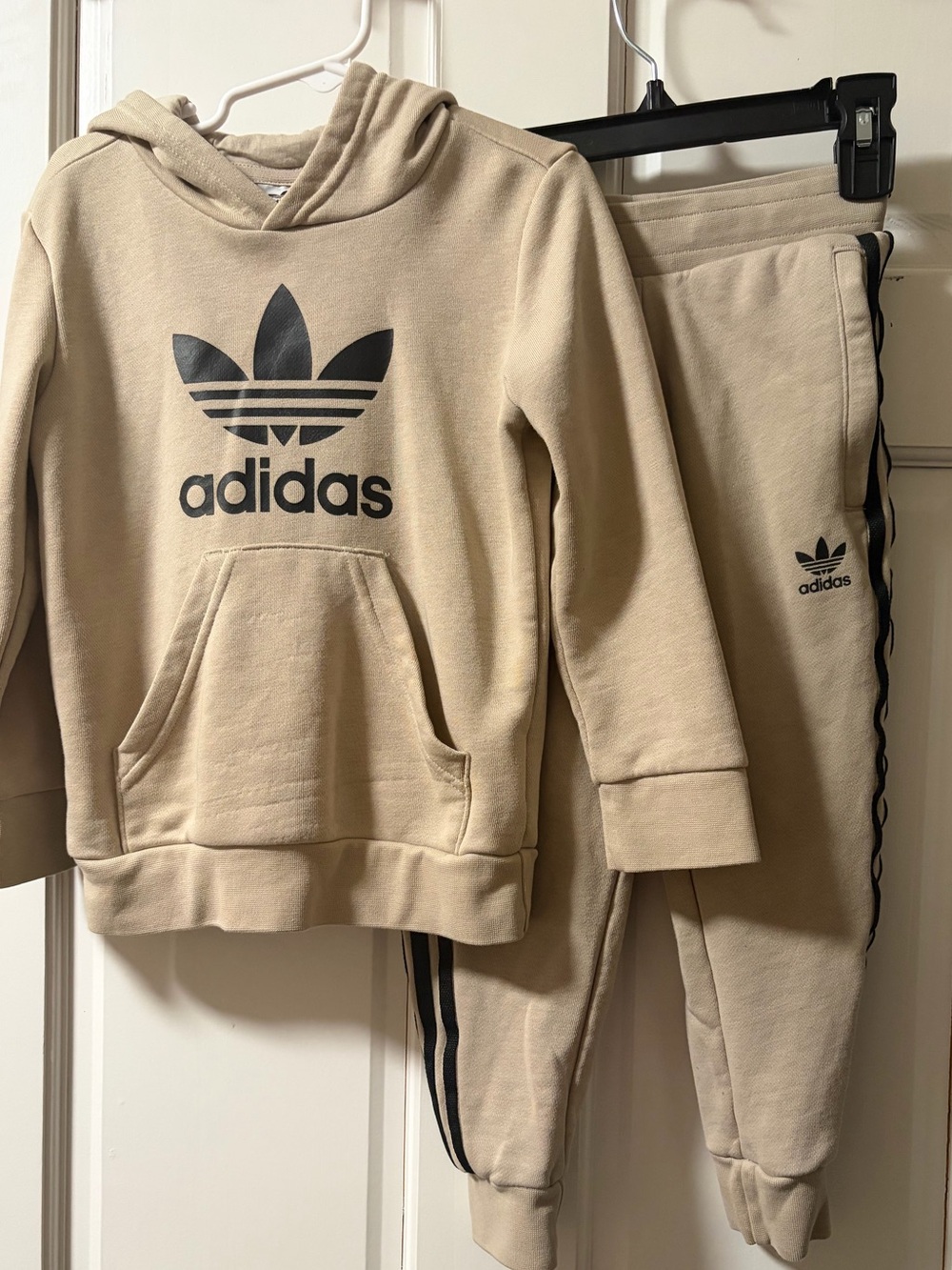 adidas Beige Trefoil Pullover Hoodie with Black Logo
